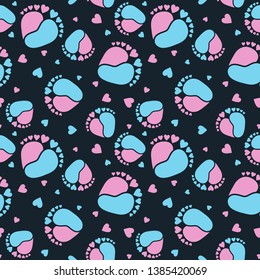 Seamless Vector Pattern of Baby Feet  and Hearts 