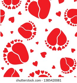 Seamless Vector Pattern of Baby Feet  and Hearts 
