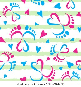 Seamless Vector Pattern of Baby Feet  and Hearts 