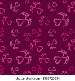 Seamless Vector Pattern of Baby Feet  and Heart with glitter 