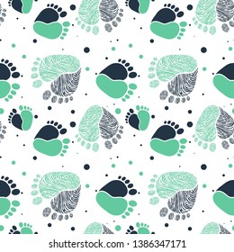 Seamless Vector Pattern with Baby Feet  and Heart