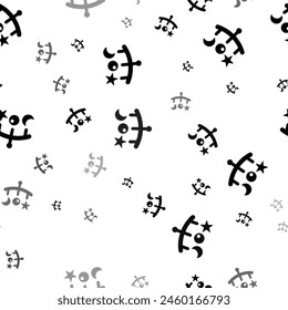 Seamless vector pattern with baby mobiles, creating a creative monochrome background with rotated elements. Vector illustration on white background