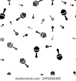 Seamless vector pattern with baby rattle symbols, creating a creative monochrome background with rotated elements. Vector illustration on white background