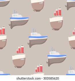 Seamless vector pattern  baby toy boat set on the  sea  waves