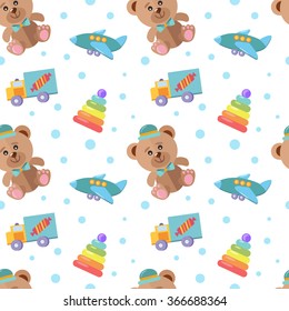 Seamless vector pattern with baby toys. 