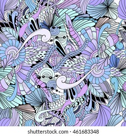 Seamless vector pattern background with abstract ornaments. Hand draw illustration