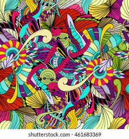 Seamless vector pattern background with abstract ornaments. Hand draw illustration