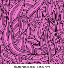Seamless vector pattern background with abstract ornaments waves. Hand draw illustration