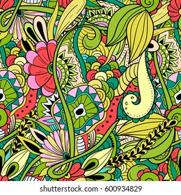Seamless vector pattern background with abstract ornaments. Hand draw illustration
