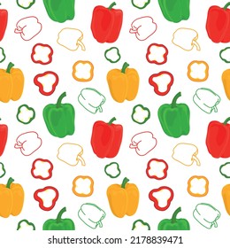 Seamless vector pattern background of bell peppers made of simple illustrations.