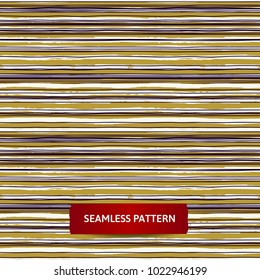 Seamless vector pattern background from black, white and gold hand drawn irregular ink lines and stripes. Modern stylish striped texture. Repeating abstract background with strokes. EPS 10