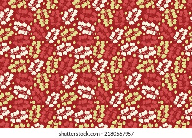 Seamless vector pattern. Background with branches and leaves on the red backdrop. Neutral ivy design. Mystic and oriental forest design. Ready for fabric design. Vector illustration