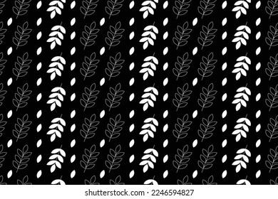 Seamless vector pattern. Background with branches and leaves on the white backdrop. Neutral ivy design. Mystic and oriental forest design. Ready for fabric design. Vector illustration 