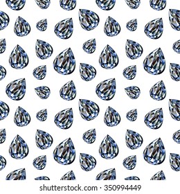 Seamless vector pattern, background with bright gemstones in the shape of drops