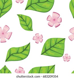 Seamless vector pattern background: cartoon style leaves and sakura flowers