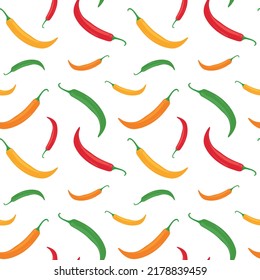 Seamless vector pattern background of chili peppers made of simple illustrations.