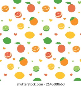 Seamless vector pattern background of citrus fruits made of simple illustrations.