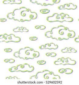 Seamless vector pattern. Background with clouds for design fabric for children's clothing and bed linen. Vintage. Background with  3D effect.