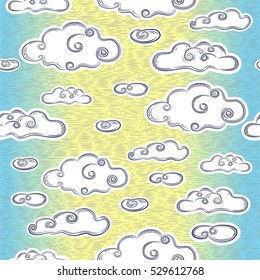 Seamless vector pattern. Background with clouds for design fabric for children's clothing and bed linen. 