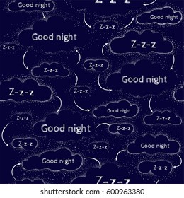 Seamless vector pattern. Background with cloudy night sky for design fabric for children's clothing and bed linen. Vintage.