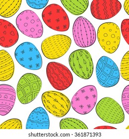 Seamless vector pattern. Background with colorful Easter eggs. Vector background.
