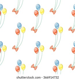 Seamless vector pattern. Background with colorful balloons and bows on the white backdrop.