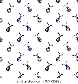 Seamless vector pattern, background with cute ladubugs on the white backdrop. Hand sketch drawing. Imitation of ink pencilling. Series of Insects and Hand Drawn Patterns.