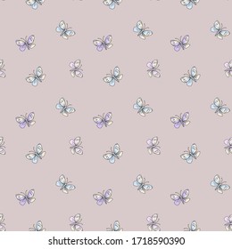 Seamless vector pattern background with decorative butterflies.Endless texture for background wrappaper, textile, postcards, banner design,