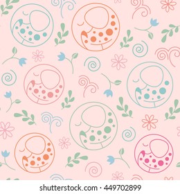 Seamless vector pattern. Background with elephants. Linear style.