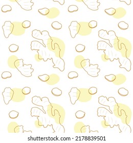 Seamless vector pattern background of ginger root made of simple illustrations.