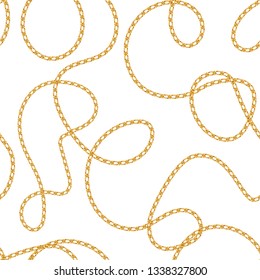Seamless vector pattern background with hand drawn chain. Golden chains. Perfect for wallpapers, surface textures, textile. Isolated on white background. 1t