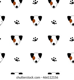 seamless vector pattern background illustration with cartoon jack russell and paw print