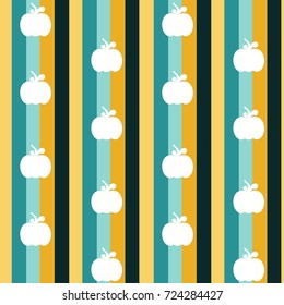 seamless vector pattern background illustration with colorful vertical stripes and white pumpkins silhouette