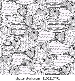 Seamless vector pattern. Background of a large number of graphic fish.