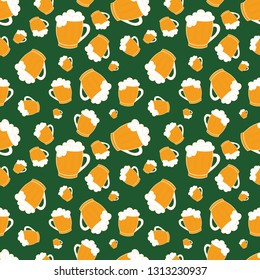 Seamless vector pattern background of  mug of frothy beer or ale. Can be use for print, wallpaper or fabric design.