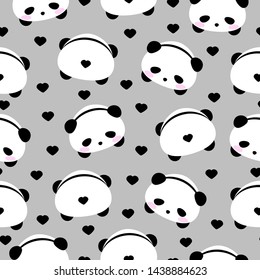 Seamless vector pattern. Background with panda bear. Cute pattern. Kawaii vector pattern. Mochi panda. Wrapping paper, fabric, cover.