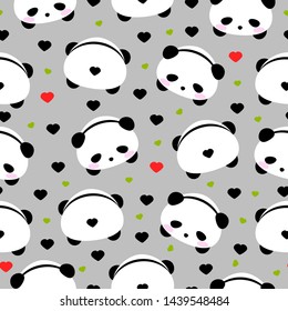 Seamless vector pattern. Background with panda bear and heart. Cute pattern. Kawaii vector pattern. Mochi panda. Wrapping paper, fabric, cover, baby chower pattern.