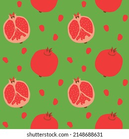 Seamless vector pattern background of pomegranates made of simple illustrations.