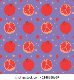 Seamless vector pattern background of pomegranates made of simple illustrations.