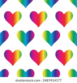 Seamless Vector Pattern Background Rainbow Heart Love Pride Month. Multicolored LGBT Love is love