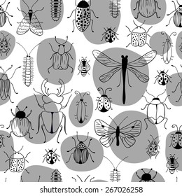 Seamless vector pattern. Vector background. Save the planet. Bugs and butterflies. 