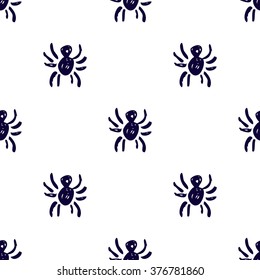 Seamless vector pattern, background with spiders on the white backdrop. Hand sketch drawing. Imitation of ink pencilling. Series of Insects and Hand Drawn Patterns.