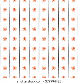 Seamless vector pattern, background with spiders on the white backdrop. Hand sketch drawing. Imitation of ink penciling. Series of Insects and Hand Drawn Patterns.