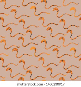 A seamless vector pattern background with striped golden snakes. Surface print design.