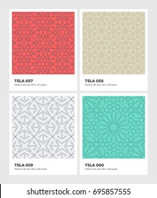 Seamless vector pattern background with swatches. Clean geometrical design of mosaic decoration. Decorative line texture of Islamic traditional art. Abstract pattern geometry, based on isometric grid.