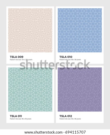 Seamless vector pattern background with swatches. Clean geometrical design of mosaic decoration. Decorative line texture of Islamic traditional art. Abstract pattern geometry, based on isometric grid.