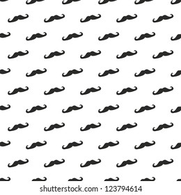 Patrón vectorial, fondo o textura sin fisuras con un caballero retro negro curtido bigote sobre fondo blanco. Para sitios web de hipster, fondo de pantalla, blog, diseño web.