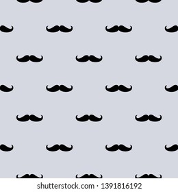 Seamless vector pattern, background or texture with black curly vintage retro gentleman mustaches on gray background.
