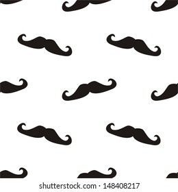 Seamless vector pattern, background or texture with big black curly vintage retro gentleman mustaches isolated on white background. For hipster websites, desktop wallpaper, blog, web design. 