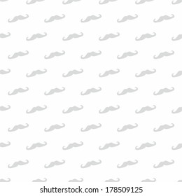 Seamless vector pattern, background or texture with grey curly vintage retro gentleman mustaches on white background. For hipster websites, desktop wallpaper, blog, web design.